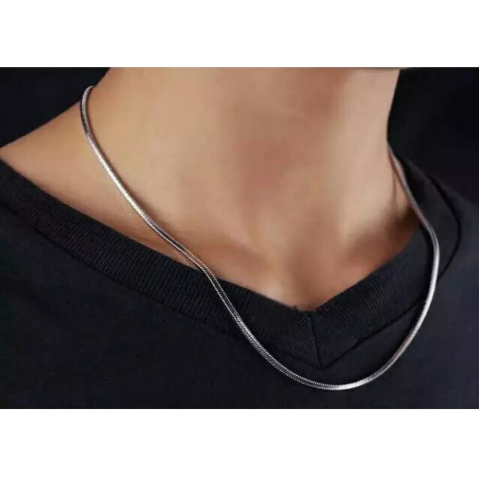 kalung belut bulat titanium silver