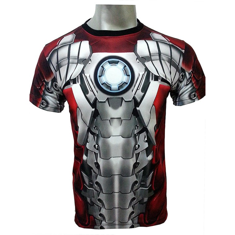 KAOS BAJU 3D PRIA IRON MAN SUPER HERO COSPLAY GYM FITNES FITNES LARI