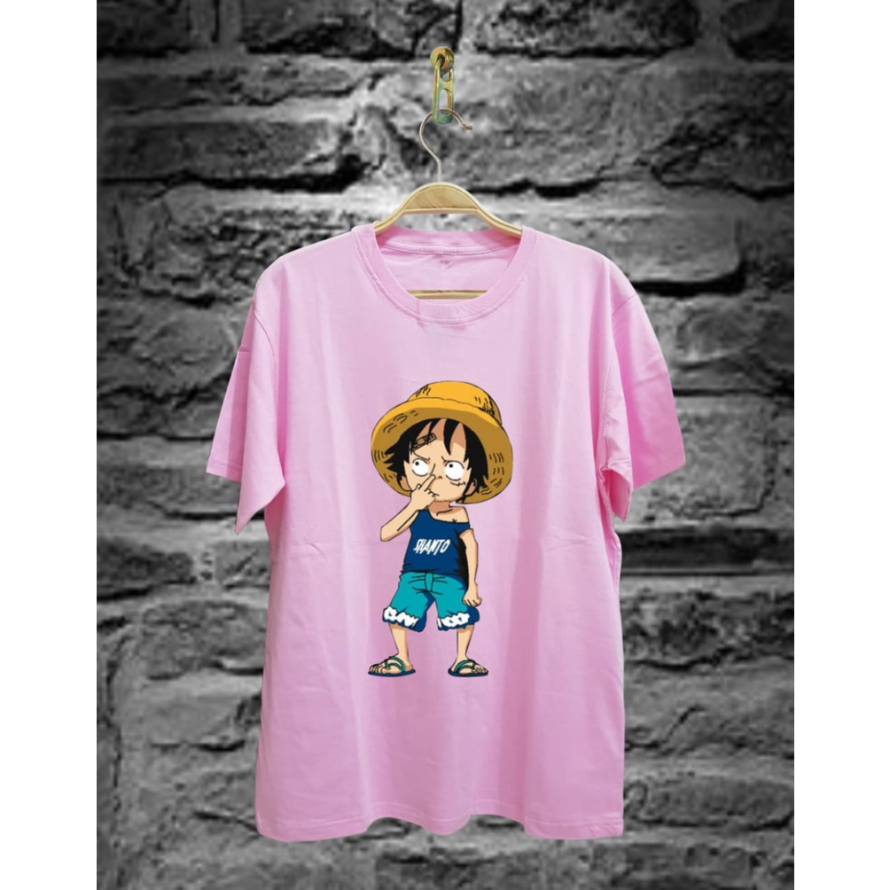 Kaos Tshirt Pria Terbaru Samurai One Piece Luffy Upil Warna Pink Baby Distro Lengan Pendek Motif Sablon Bergambar Keren