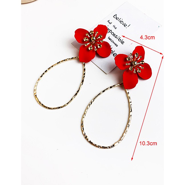 LRC Anting Tusuk Fashion Alloy Water Drop Shape Flower Earrings F85614