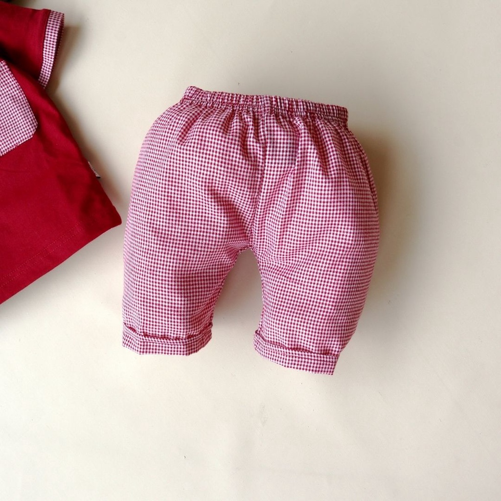 Nuna Store Setelan Motif Kantong Kotak / Setelan Baju Celana Bayi dan Anak Laki laki Perempuan Unisex usia 0 - 3 Tahun