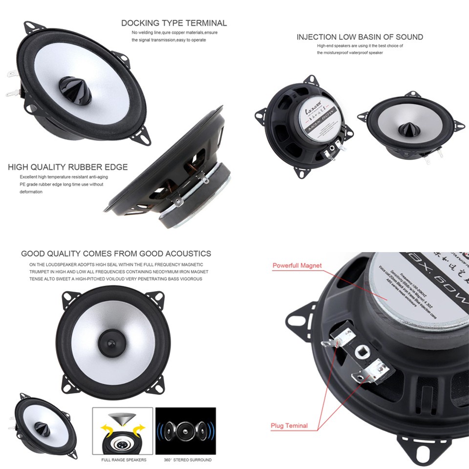 Speaker Mobil HiFi Subwoofer 4 Inch Stereo Music AudioSpeaker 60W 2PCS