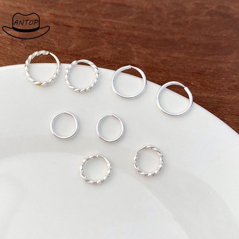 925 Sterling Silver Hoop Earrings Aksesoris Perhiasan Fashion Wanita Korea Italia ANTOP