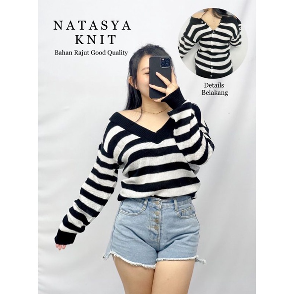 MDLV ~ Natasya Rajut Atasan Garis Rajut Lengan Panjang Blouse Rajut Zebra Fashion Wanita