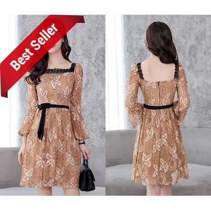 NEW Dress Import Sexy Party Mini Pesta Lace Brukat Korea Green Gold Beige Wanita Murah