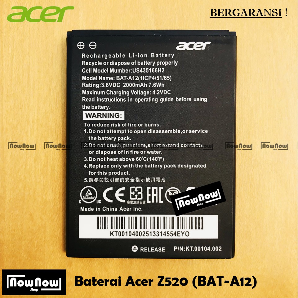 Baterai Acer Liquid Z520 BAT-A12 Original Batre Batrai Battery HP BAT A12