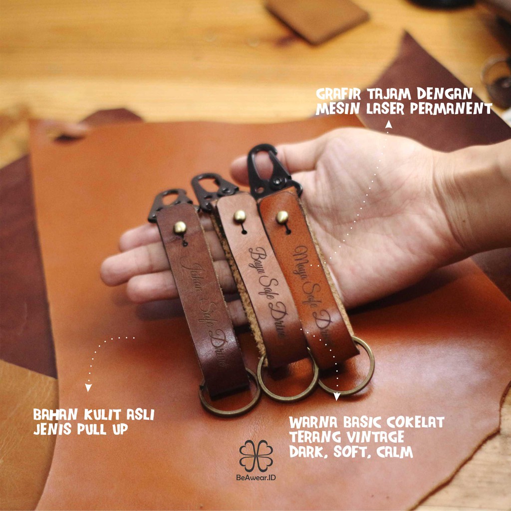 Gantungan Kunci Kulit Asli Leather Key Chain Snaphook Carabiner Free Tulis Nama