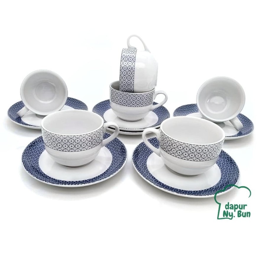 Cangkir Set 4 Pasang Tutup NIKURA POLOS Cangkir Kopi Teh Saucer Biru Muda E5Q3 Gelas Keramik Motif