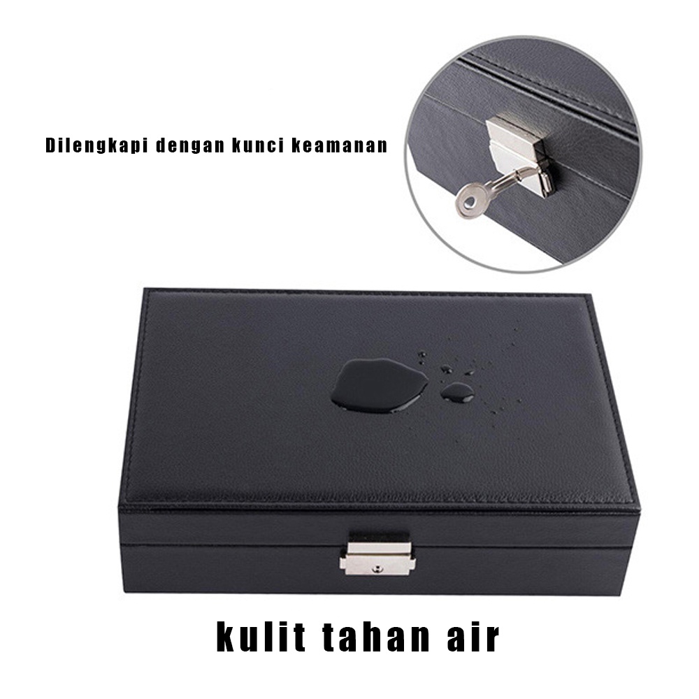 COD/Kotak Penyimpanan Perhiasan Jam Tangan /Kotak Perhiasan Kulit /Cincin Anting Kalung Jewelry Box 2 Tingkat/Multifungsi Kotak Perhiasan/Termurahkotak Jam Tangan/kotak Jam Tangan/kotak Perhiasan /Jewerly Box with Mirror Hadiah untuk keluarga  teman