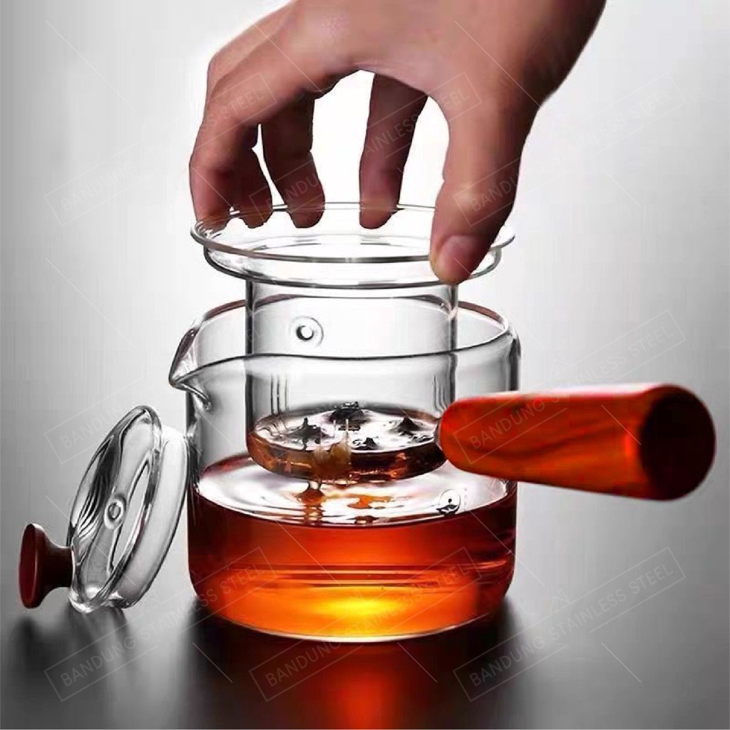 KUNGFU TEAPOT TEKO 500ml KACA borosilikat dengan saringan pegangan kayu unik teapot cantik lucu gelas