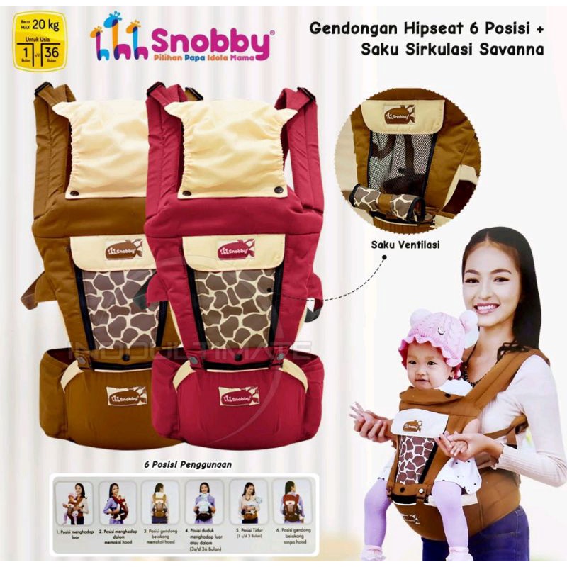 SNOBBY 6in1 Posisi Hipseat Gendongan Duduk + Penutup Kepala SNOBBY BY-552