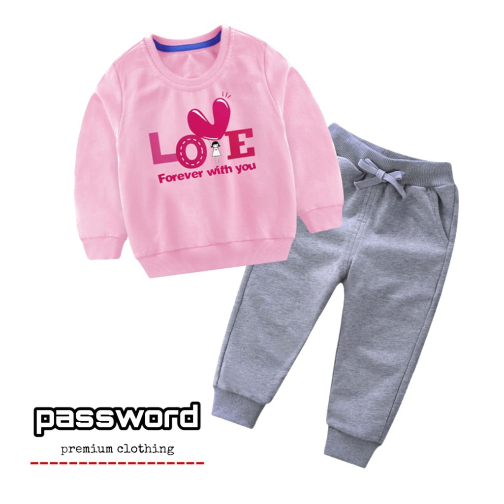 HappyOliver PASSWORD LOVE Setelan Anak 1 - 7 Tahun Baju Anak BerKualitas