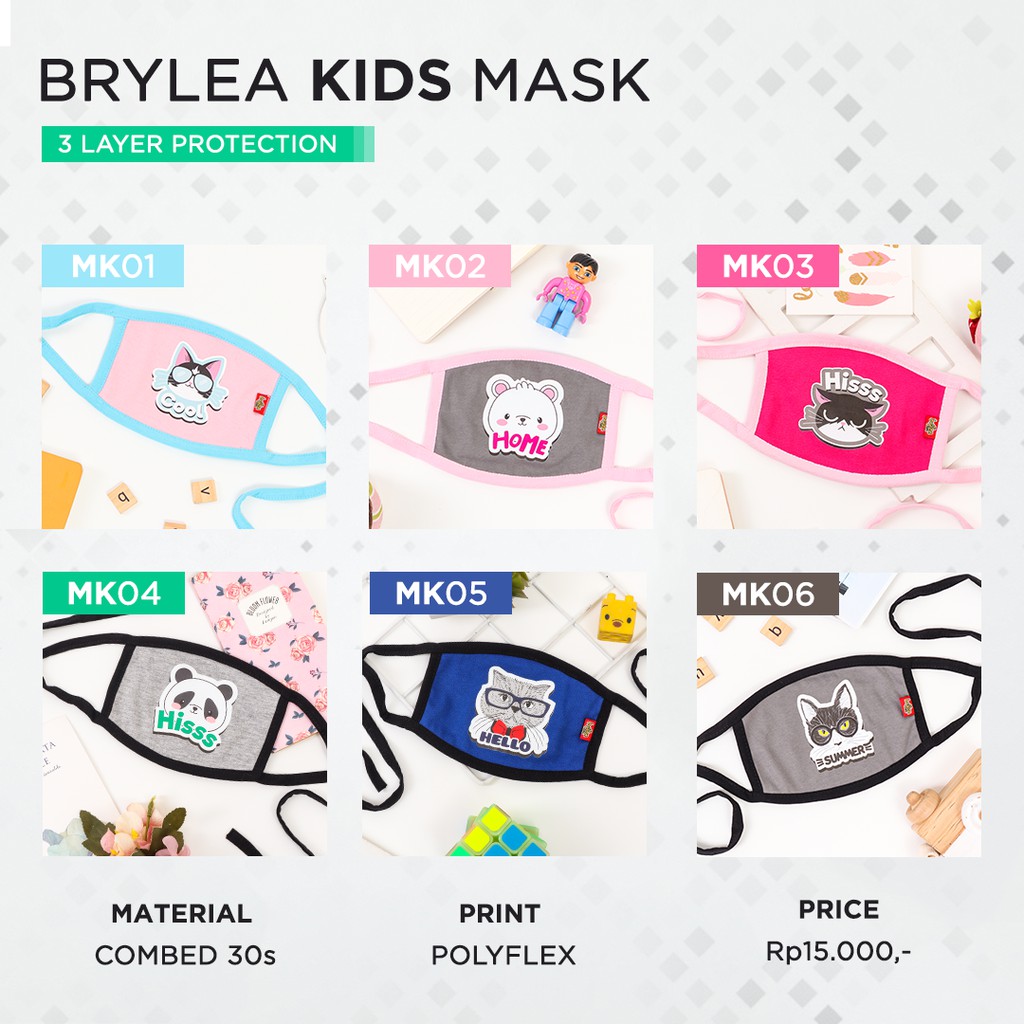 Masker Kain 3 Layer Lucu - BryleaKids