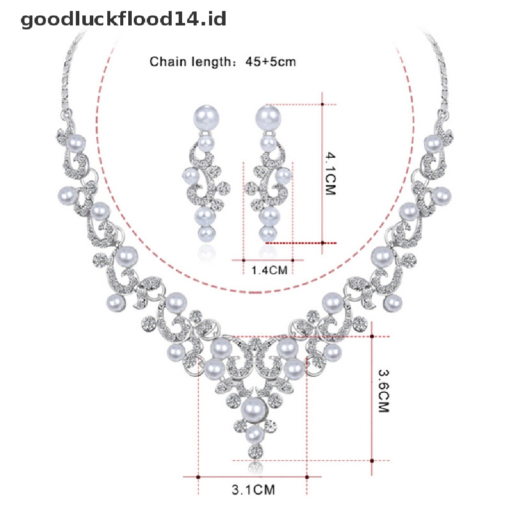 [OOID] Fashion Rhinestone Faux Pearl Necklace Earrings Women Bride Jewelry Set Hot Gift ID