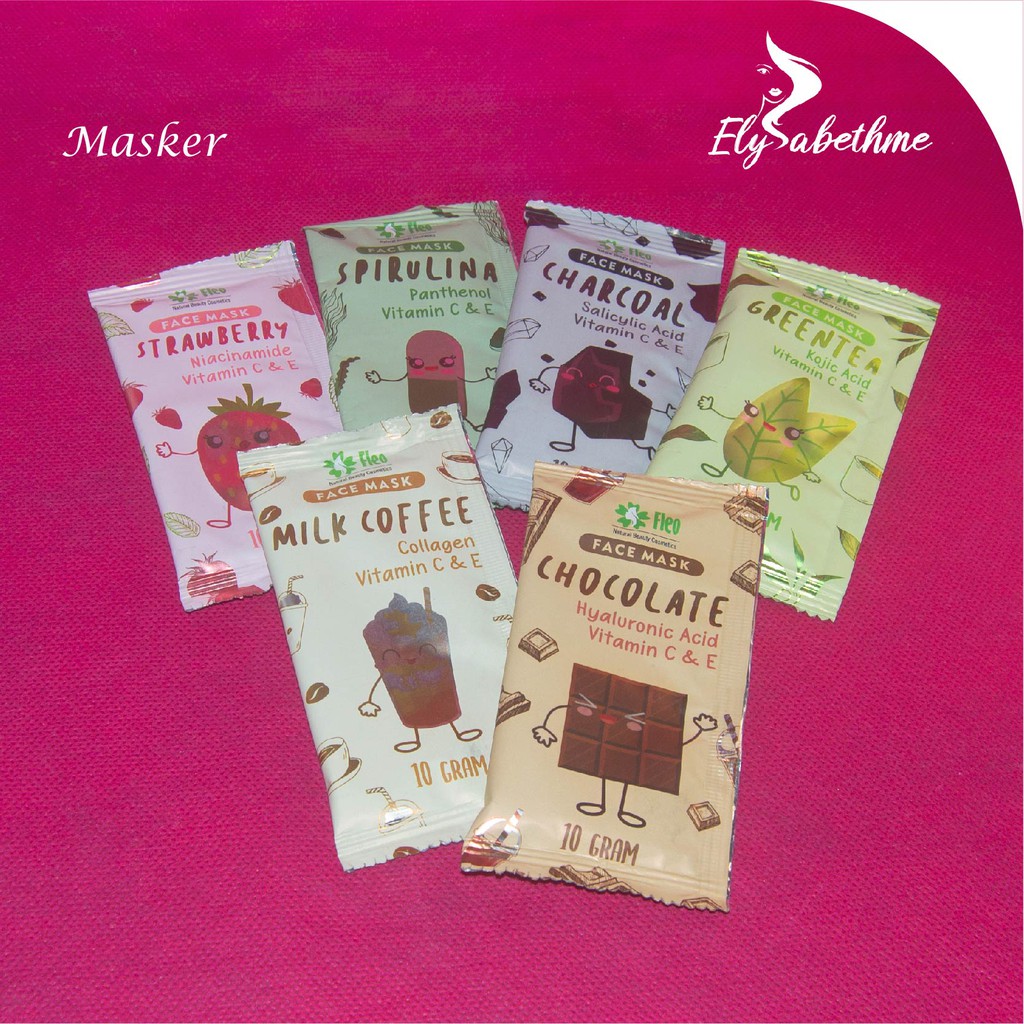 ✿ELYSABETHME✿ Masker organik bubuk Fleo mencerahkan wajah BPOM herbal alami cocok untuk kulit berjerawat berminyak sensitif