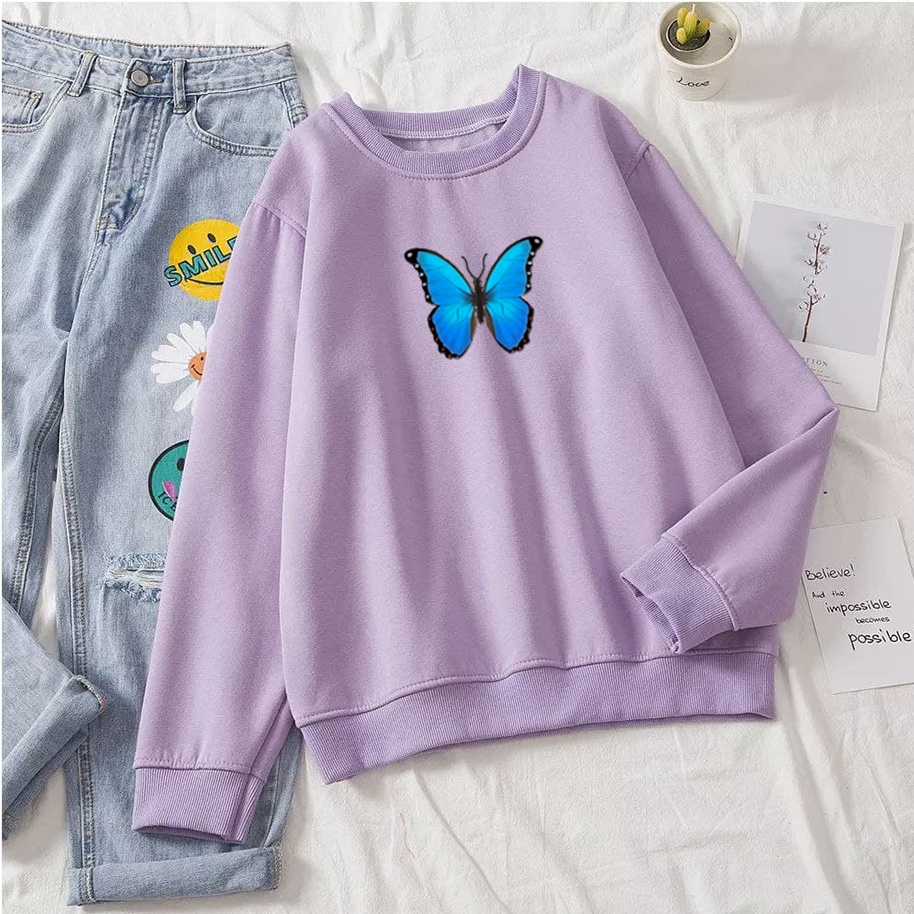 Sweater Wanita Buterfly Sweater Sweater Fleece Big Size Sweater Crewneck