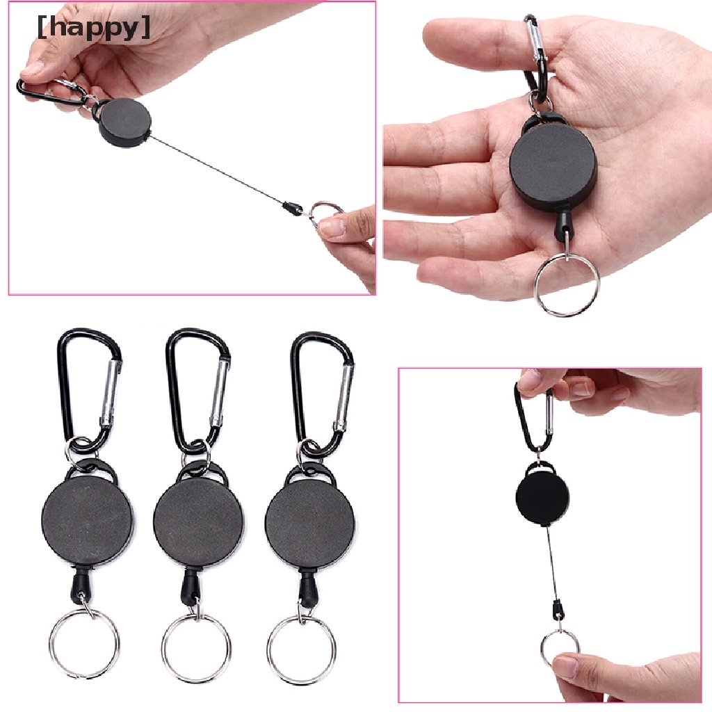 HA Black Retractable Key Chain Reel Steel Cord Recoil Belt Key Ring Badge Holder ID