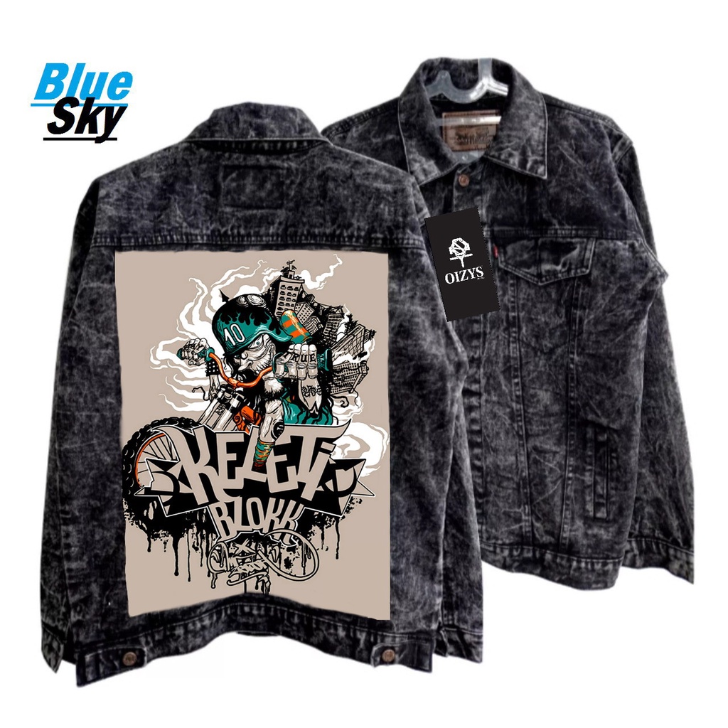 (GRATIS ONGKIR) JAKET DENIM PRIA SENWASH BLACK GAMBAR PRINTING SABLON PREMIUM QUALITY