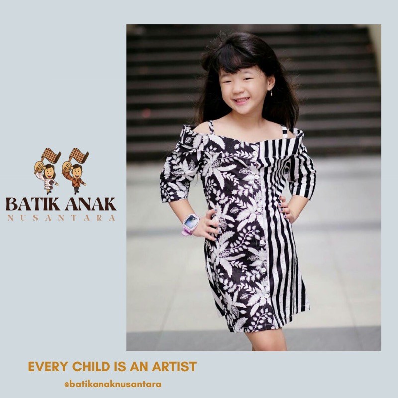 Dress Anak Model Sabrina Motif Lurik Kombinasi/ Dress Sabrina untuk Anak usia 3-9tahun/ Dress Modern