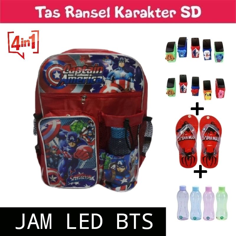 Tas sekolah anak laki laki berhadiah jam tangan led BTS karakter super hero