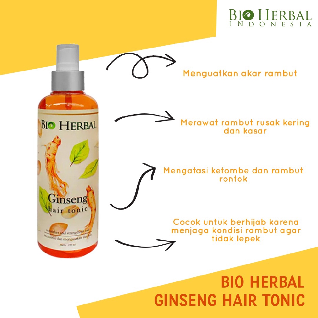 Paket Bio Herbal Shampoo &amp; Hair Tonic sampo tonik ginseng penumbuh kecantikan perawatan pemanjang penyubur rambut botak dan rontok parah kering pria wanita bio herbalzz