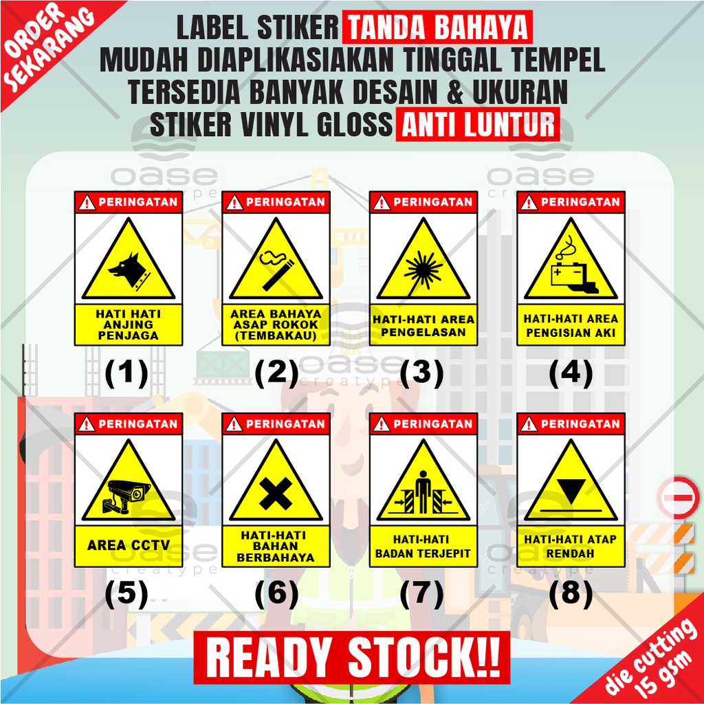 

STIKER PERINGATAN, STIKER LARANGAN, STIKER TANDA BAHAYA, STIKER HIMBAUAN, BAHAN STIKER VINYL ANTI AIR, DIJAMIN AWET