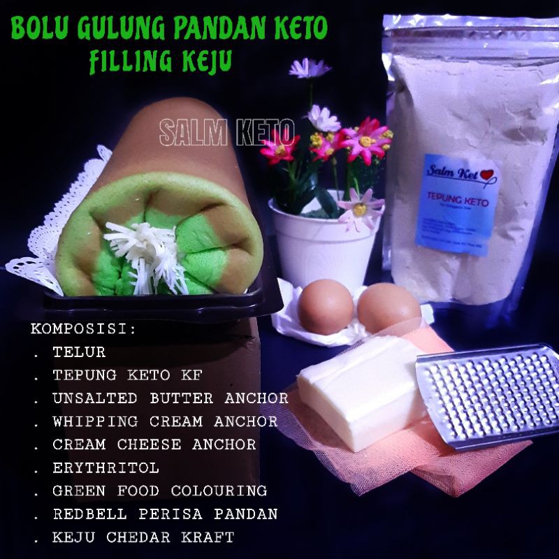 

Kue keto-bolu gulung pandan filling keju