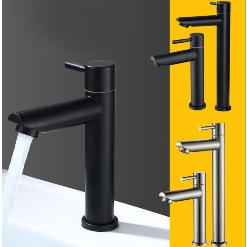 Kran Wastafel Bambu Stainless Tinggi 35 CM Black Dan Dop Panas Dingin