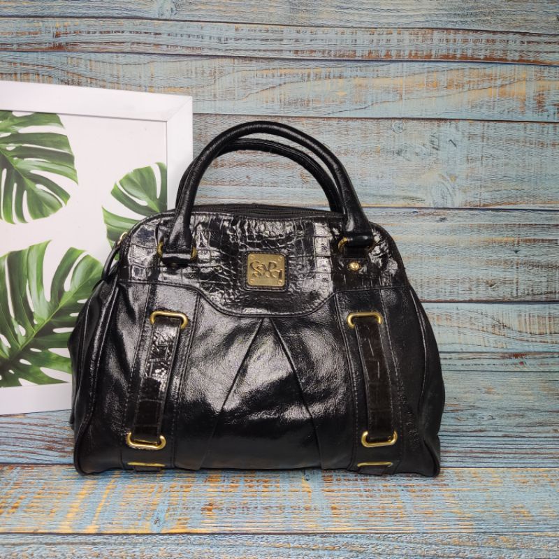 Leather Bag Capacci Original/ Tas Kulit warna Hitam/ Handle Bag Black/ Tas Jinjing Wanita/ Tas Preloved Purwokerto