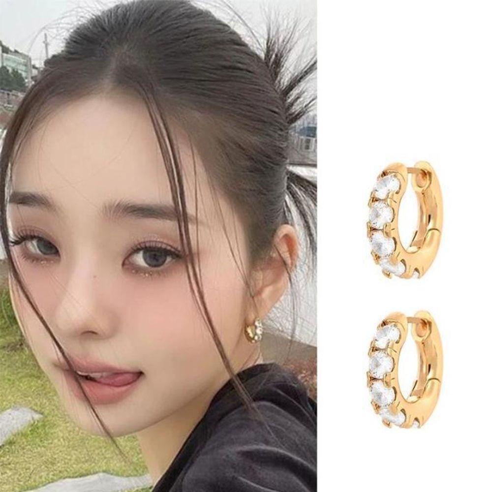 Anting Hoop Zircon Berlian Imitasi Warna Solid Gaya Korea Untuk Wanita