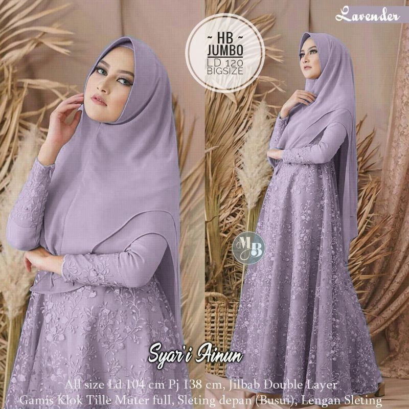 Big Size Jumbo Ld 120 Syar I Ainun Gamis Brokat Tille Modern Kekinian Lebaran Mint Lilac Ungu Rose Shopee Indonesia