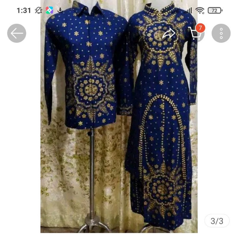 KURUNG U BATIK SONGKET PALEMBANG MATAHARI BIRU NAVY