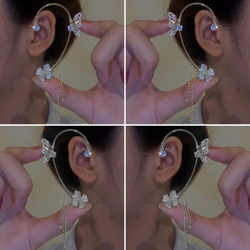 Anting Rantai Rumbai Panjang Aksen Kristal Untuk Wanita