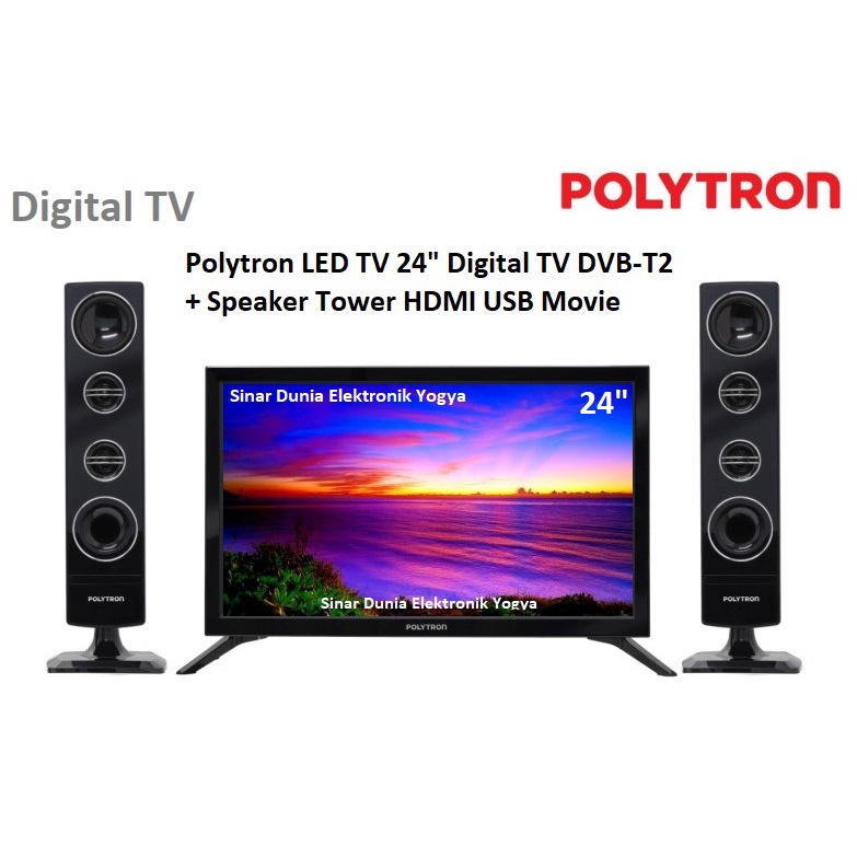 Polytron LED TV 24&quot; Digital TV Cinemax Speaker Tower DVB-T2 24TV1855