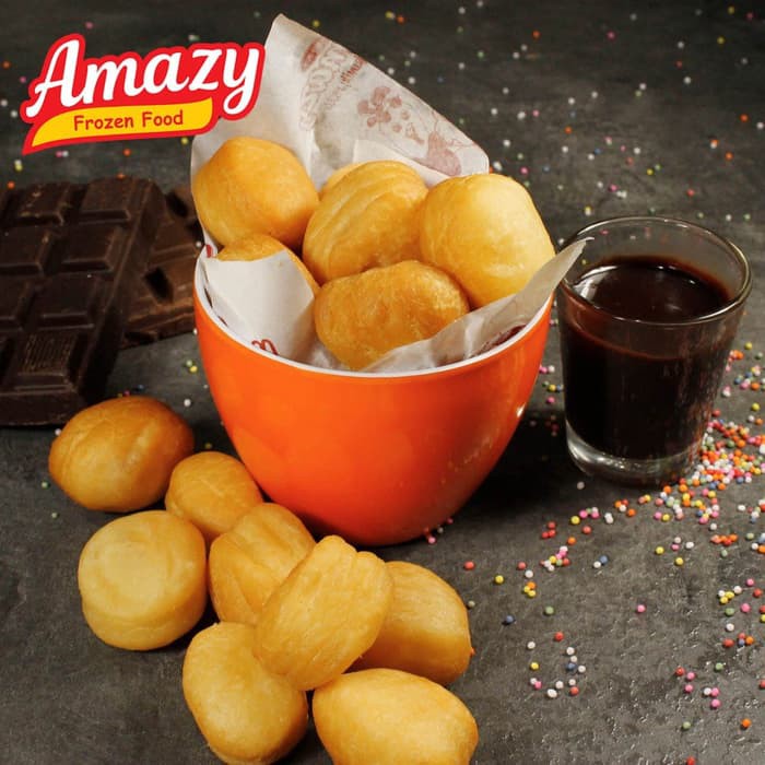 

AMAZY FROZEN FOOD Donut Mini Donat Unyi Empuk Lembut isi banyak 40pcs Murah FREE Gula Halus + Coklat