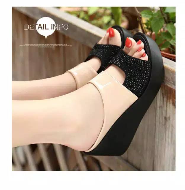 Sandal Wedges wanita matras mote gosok mirip import