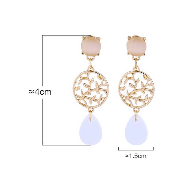 LRC Anting Tusuk Fashion Gold Opal Alloy Hollowed Leaf Stud Earrings D03266