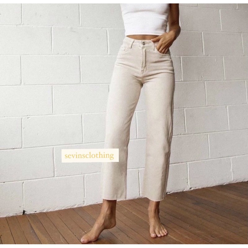 Sevins - highwaist jeans Boyfriend jeans unfinished latte/ boyfriend cream/Highwaist celana panjang