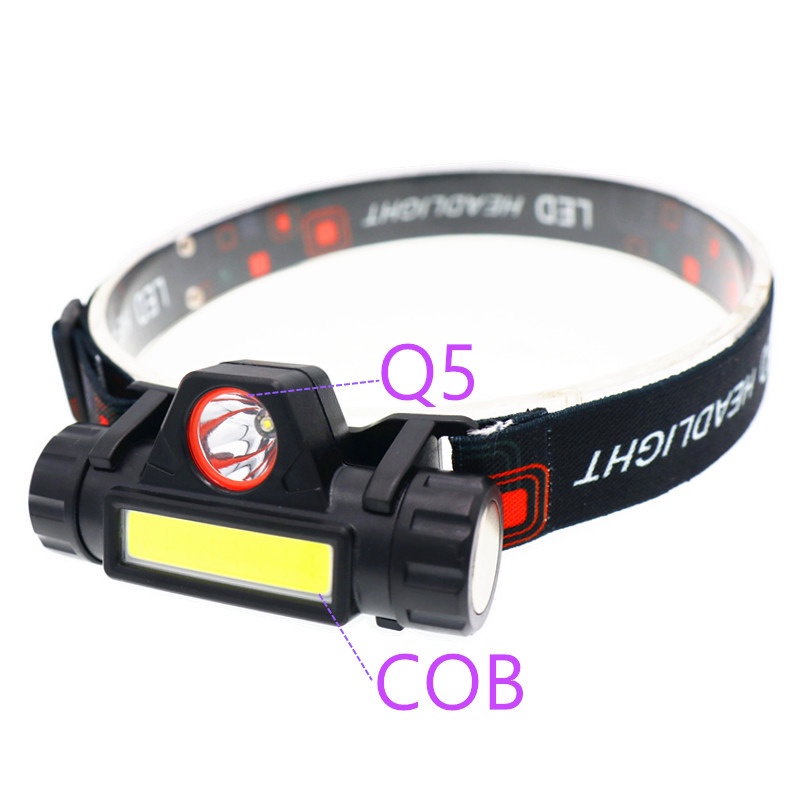 Senter Kepala LED Headlight Flashlight USB Rechargeable Q5 + COB / Senter