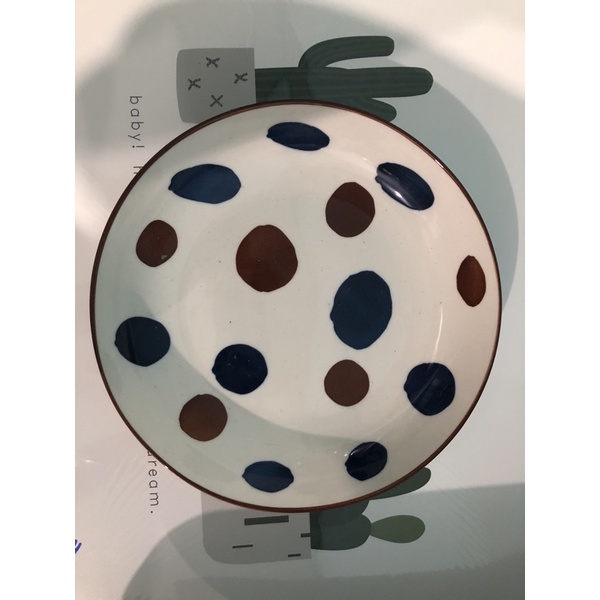 P 97 Piring Keramik Motif Dot 20cm Tanggung Cekung Jepang Korea Style-Dot Stone Rendah