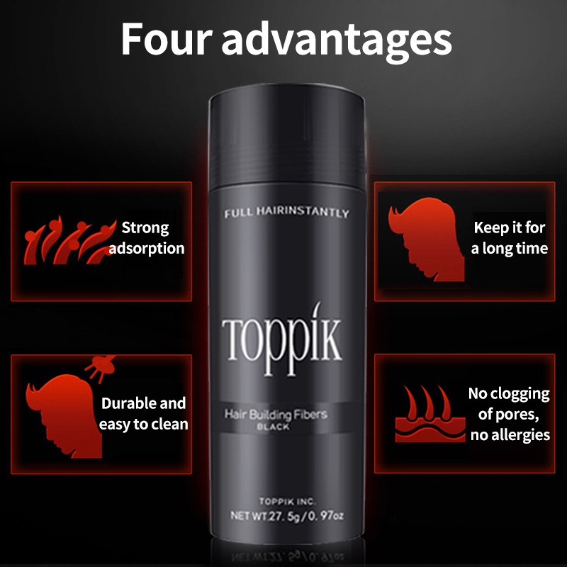 Toppik  Hair Building Fiber 27.5gr Original Caboki Dexe Keralux Fibratin Thickening Spray-Hitam