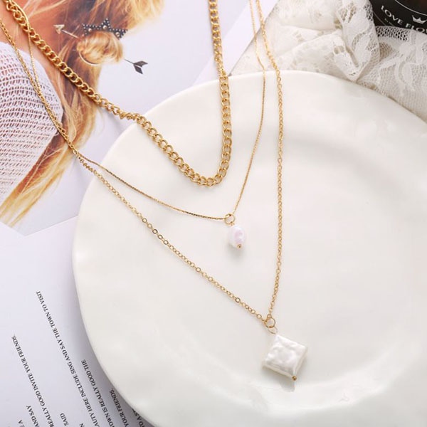 kalung multi layer simple pearl retro clavicle necklace jka227 (3F2)