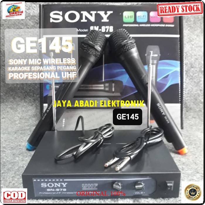 G145 SONY mic wireless karaoke mik sepasang mikrophone Wireles dual pegang UHF microphone pro suara audio sound sistem vokal vocal professional panggung dj studio G145  Sepasang mic pegang UHF  jarak mic bisa pakai sampe 20-40 meter.  BISA DIPAKAI KE SEGA