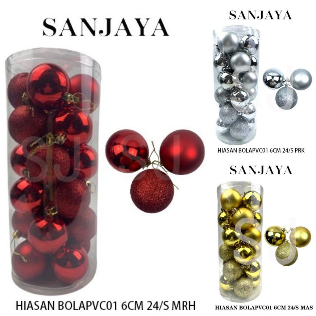 [1 Box] Ornamen Hiasan Bola Pohon Natal / Aksesoris Bola Natal Gantungan Pohon Natal / Natal Hiasan Bola Pvc01 6Cm 24/S