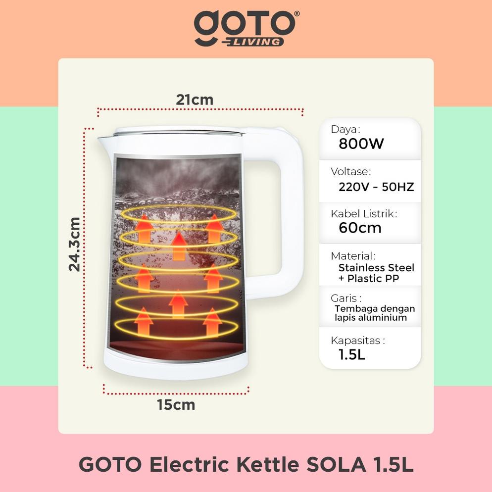 Goto Sola Electric Kettle Teko Listrik Pemanas Air Stainless Steel