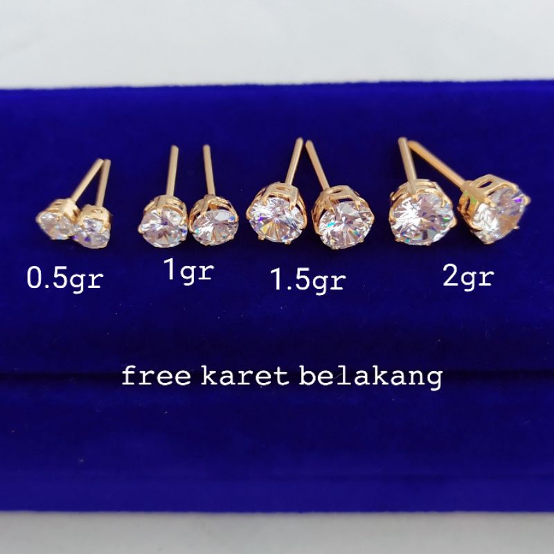 GIWANG /ANTING TUSUK MATA SATU DIAMOND PERAK ASLI S925 KUNING