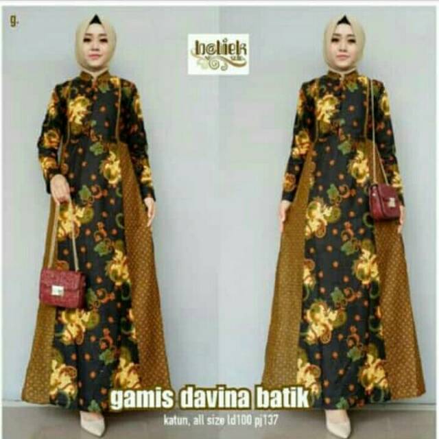 Gamis Davina Batik Seling Kombinasi Sogan