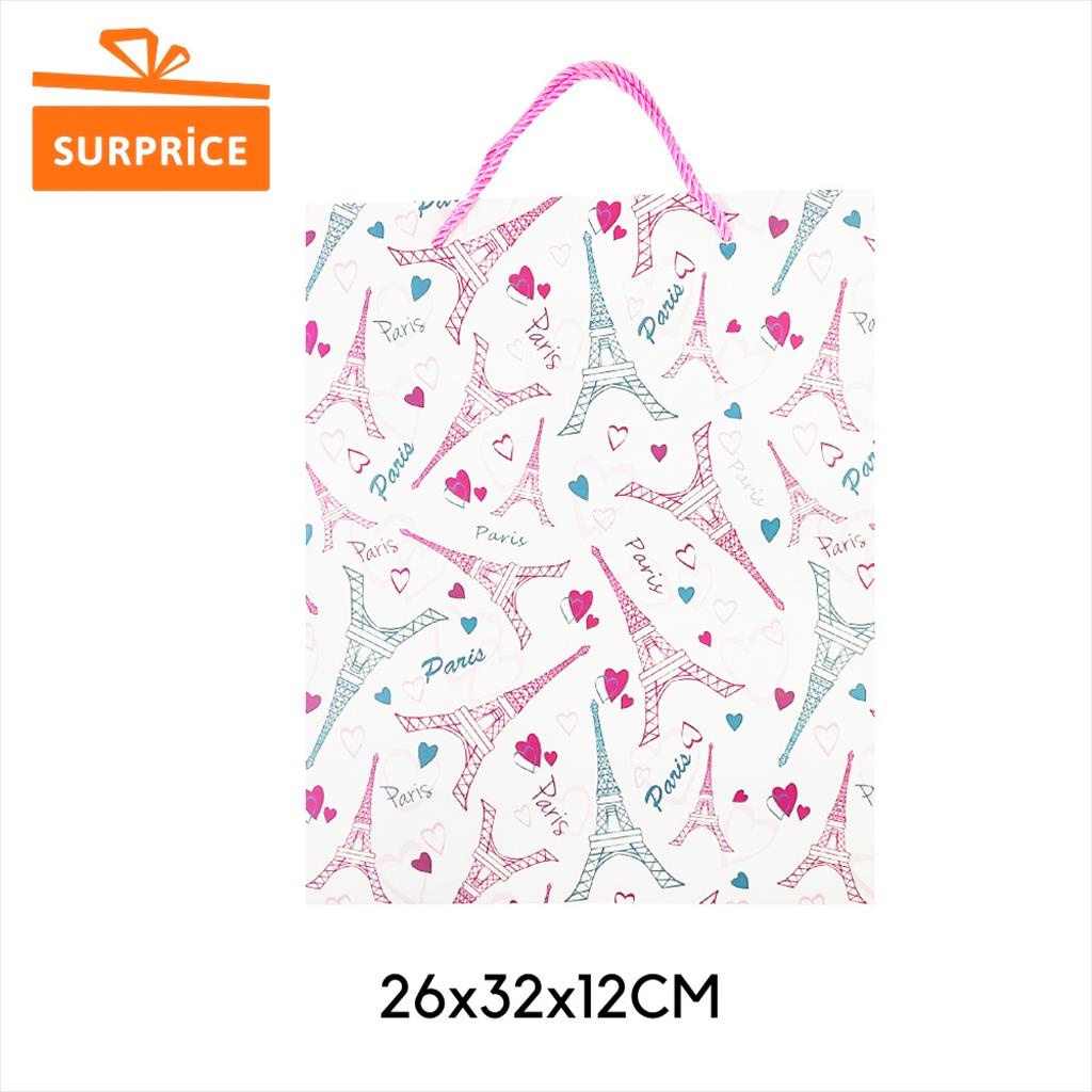 Surprice Tas Kado Tenteng 26x32x12cm /  Kantong Hadiah / Goodie Bag Ulang Tahun / Paper Bag Tas Hampers / Gift Bag-Paris Putih