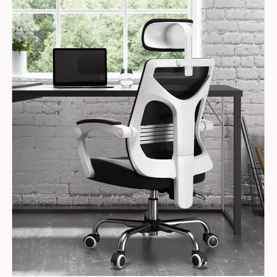 HBADA Kursi Kantor Ergonomic Office Chair Lumbar Support - HDNY164WM - Black White