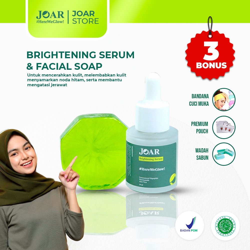 BISA COD !! Joar Brightening Face Serum + Brightening Soap Bar BPOM HALAL - Sabun Muka Pria Jerawat - Sabun Wajah Pemutih Glowing - Obat Jerawat Ampuh